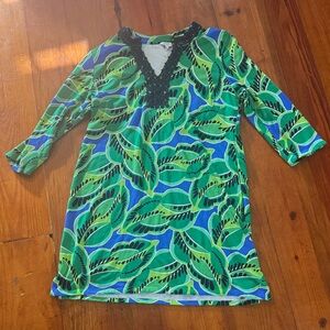 Crown & Ivy Green and Blue Leaf Pattern women's Dress